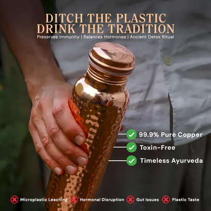 Certified Ayurveda® Pure Copper Water Bottle - V1 Hand-Hammered Edition