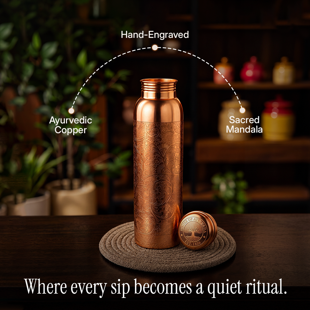 Special Edition Mandala Engraved Copper Water Bottle | Spiritual Wellness & Meditation Design