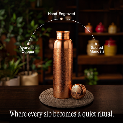 Special Edition Mandala Engraved Copper Water Bottle | Spiritual Wellness & Meditation Design