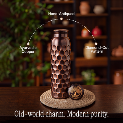 Special Edition Antique Black Diamond-Cut Copper Water Bottle | Vintage Heritage Collection TAMRA EST1956