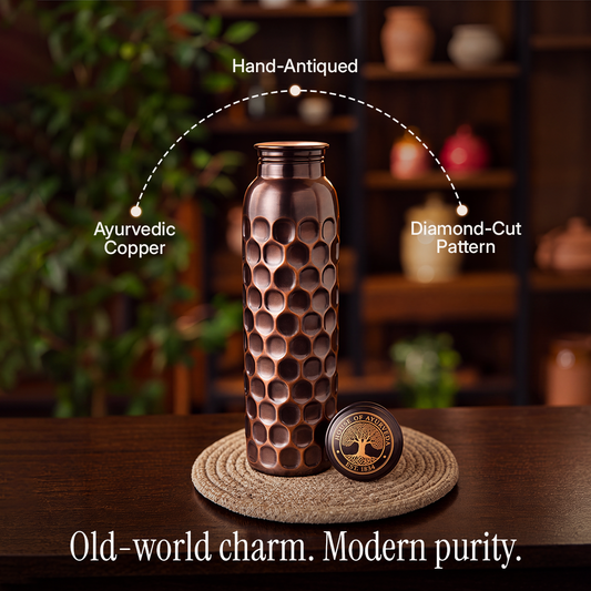 Special Edition Antique Black Diamond-Cut Copper Water Bottle | Vintage Heritage Collection TAMRA EST1956